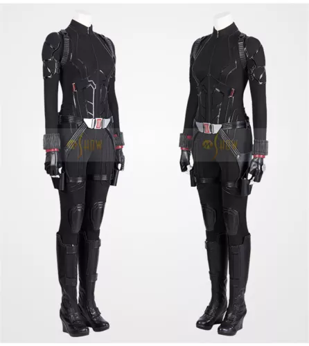 Avengers 4 Black Widow Women Cosplay Costume Superhero Natasha Jumpsuit Boots 