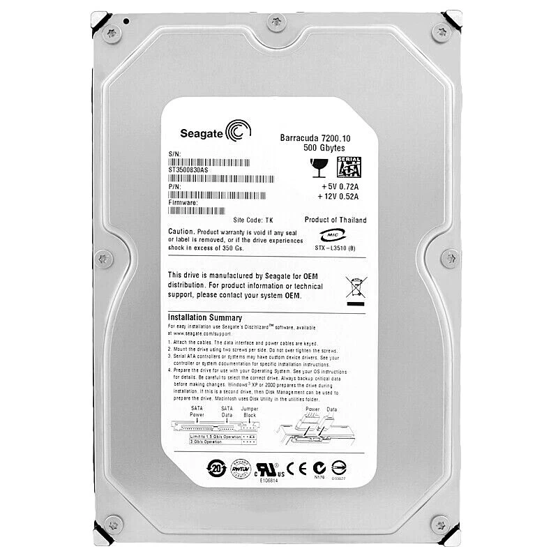 SEAGATE ST3500830AS 500GB 7,2K 8MB SATA II 3,5