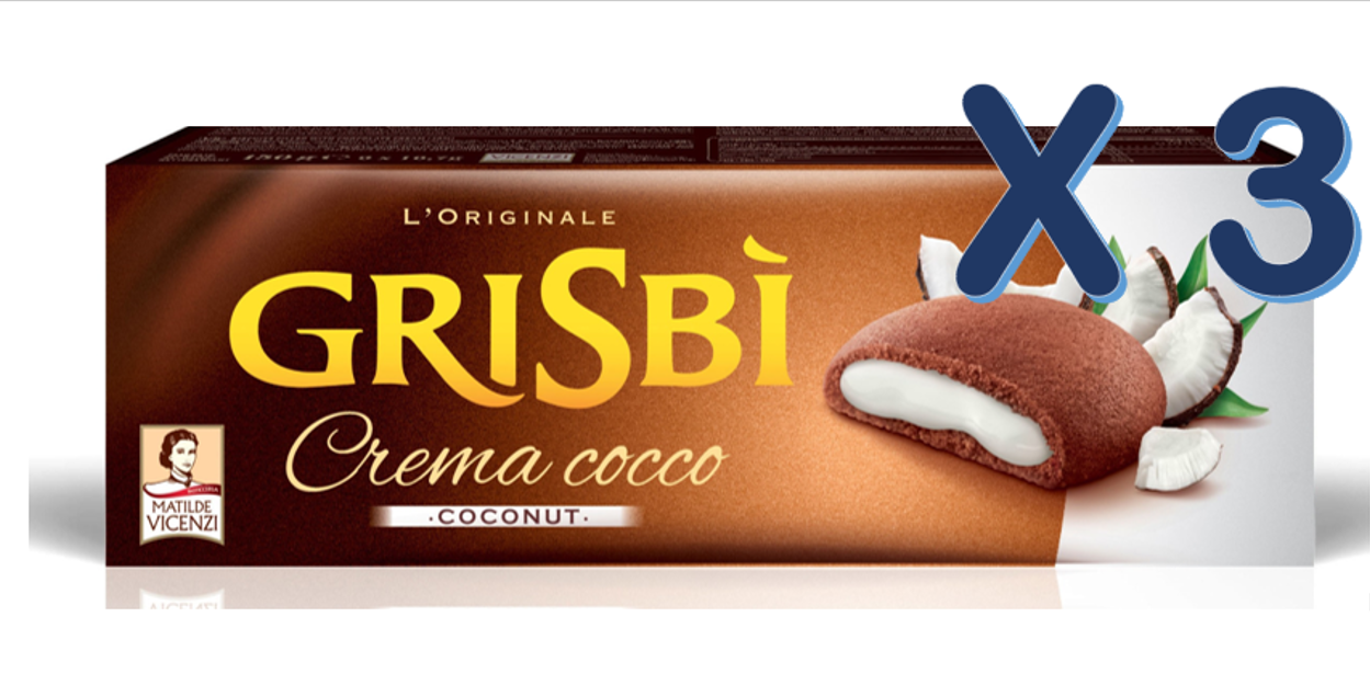 "" MATILDE VICENZI "" Grisbi' Cookies - Cocoa with Cream - Coconut 3X150g