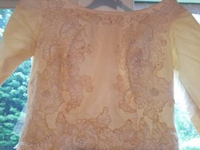 Vintage 1968 Beige Chantilly Lace Beaded Satin Wedding Gown New York City