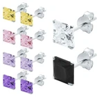 Cubic Zirconia Stud Earrings Real Silver Rhinestone Pink Yellow Lilac Black White Square