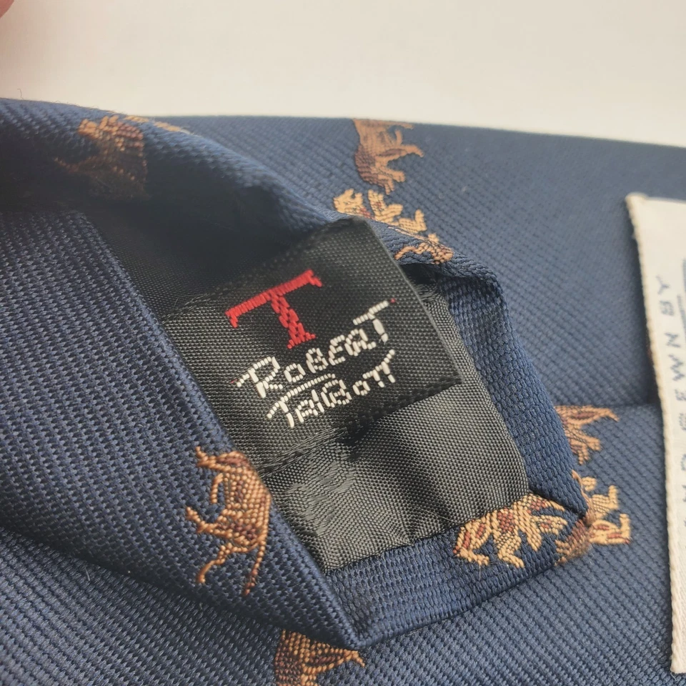 Navy Tie Robert Talbott Port O'Call Pasadena Necktie Tie Hand Sewn Bear & Bull - Image 4 of 4