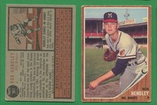 1962 Topps Baseball ~~~ BOB HENDLEY~~~ No. 361 ~~~ FREE S/H ~~