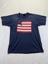 Vintage 80s Screen Stars Best USA Flag Shirt L Patriotic Tee 90s Ruffle Neck