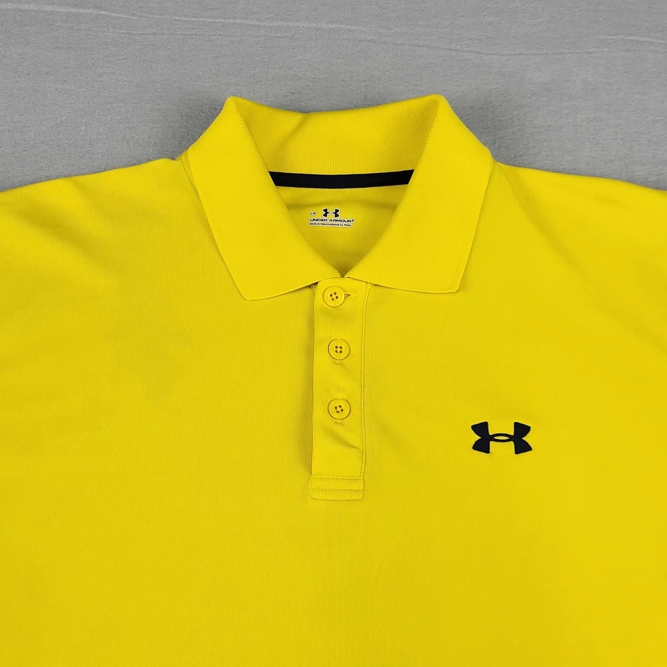 Under Armour Polo Shirt Mens Large Yellow Performance Activewear Preppy Causal - Image 2 of 4