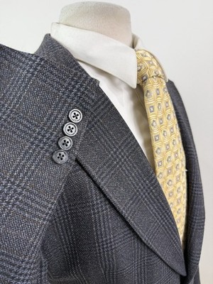 Hart Schaffner Marx Men's Navy Brown Tweed Glen Check Wool Sport Coat Sz 44 L