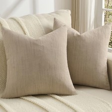 Chenille Throw Pillow Covers 18x18 Inch Set of 18" x 18" Pack of 2 Khaki