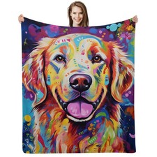 60x50in Golden Retriever Throw Blanket Cute Happy Dog Lovers Gift for Adult