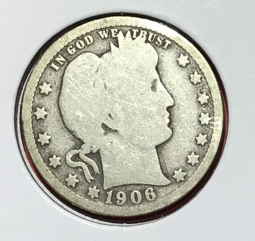 1906 US Barber SILVER Quarter "Philadelphia" Mint! Old US Coin!