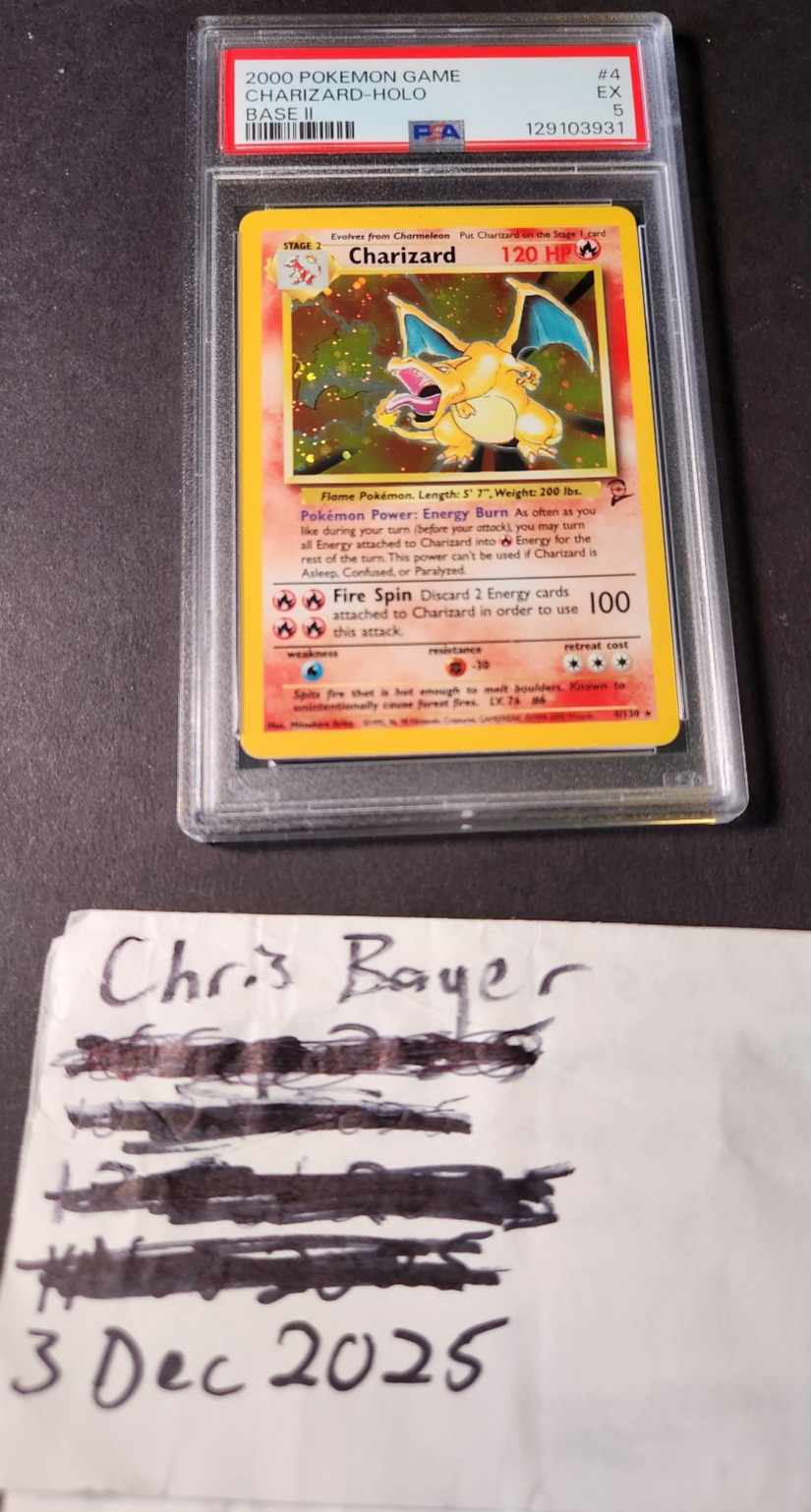 Pokemon TCG Charizard #4/130 Base Set 2, Holographic, Graded PSA 5, EX