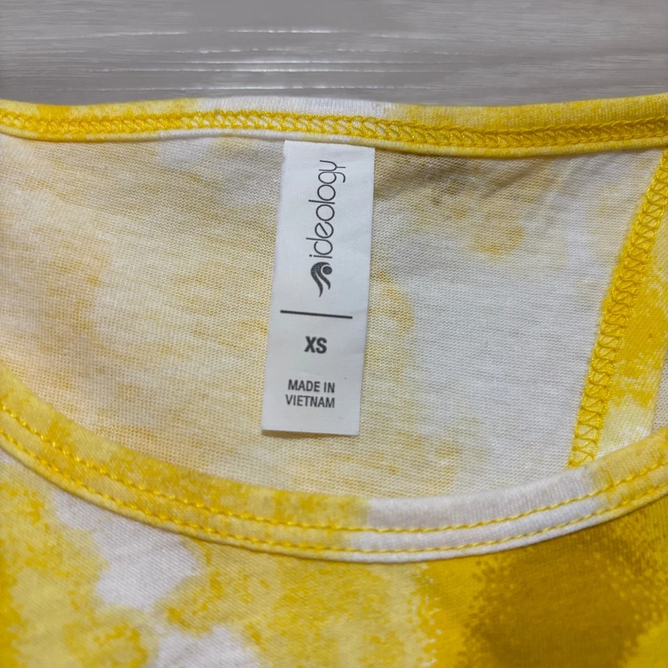 Camiseta sin mangas Ideology para mujer amarilla blanca tie dye espalda deportiva entrenamiento sin mangas talla XS Foto 3 de 4