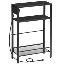 HOOBRO Small Narrow Side Table with Charging Station, Skinny End Table for Sm...