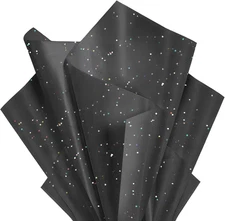 Black Glitter Tissue Paper for Gift Bags 36 Sheets 14x20 Inch - Recyclable Wrapp
