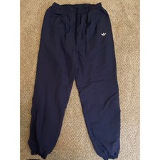 Vintage 90s Adidas Men Track Pants Large Navy Blue Trefoil Nylon Lined Joggers