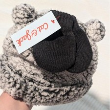 Cat  Jack Grey Bear Ear Beanie w/ Black Mittens for 6-12Months