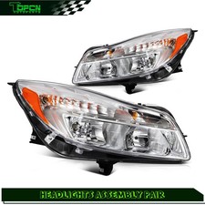 Headlights Assembly Pair For Buick Regal 2011-2013 Chrome Housing Clear Lens