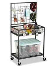 Grid Wall Panels Display Cart - Rolling Heavy Duty Metal Wire Grid Wall Displ...