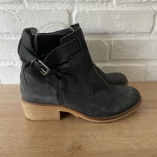 Coolway Block Heel Slouch Black Nubuck Cutout Women's Boots Sz 37