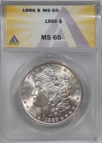 1886 Morgan Silver Dollar ANACS graded MS 65  "Very Close to a Higher Grade"