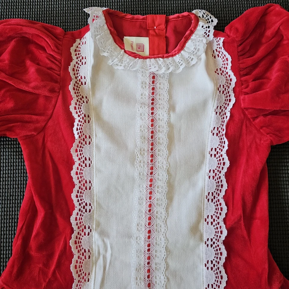 Vestido Roanna Rojo Terciopelo Vacaciones Niñas Pequeñas Blanco Encaje Talla 6 De Colección Foto 3 de 4