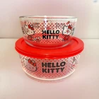 Vintage Pyrex Hello Kitty Glass Storage Bowls 4 & 7 Cup 7201 7203 w/ 1 Lid 2001