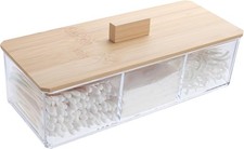 Wood Qtip Holder 3 Compartments Cotton Ball and Swab Holder Organizer with