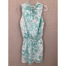 Lauren Ralph Lauren Dress Women XS Teal White Paisley Smocked Coastal Airy