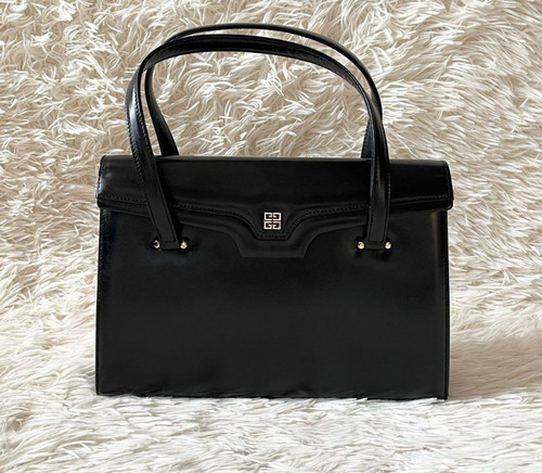 GIVENCHY 4G Logo Leather Shoulder Tote Top Handle Bag HandBag GHW Formal black