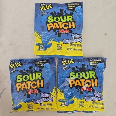 3 PACK Sour Patch Kids Blue Raspberry Chewy Sour then Sweet! 3.6 Oz