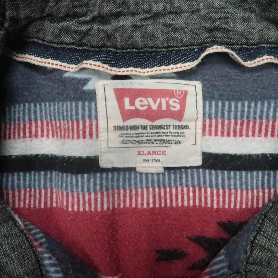 Levis Shirt Mens Extra Large Gray Denim Pearl Snap Aztec Flannel Lined Western - Image 4 of 4