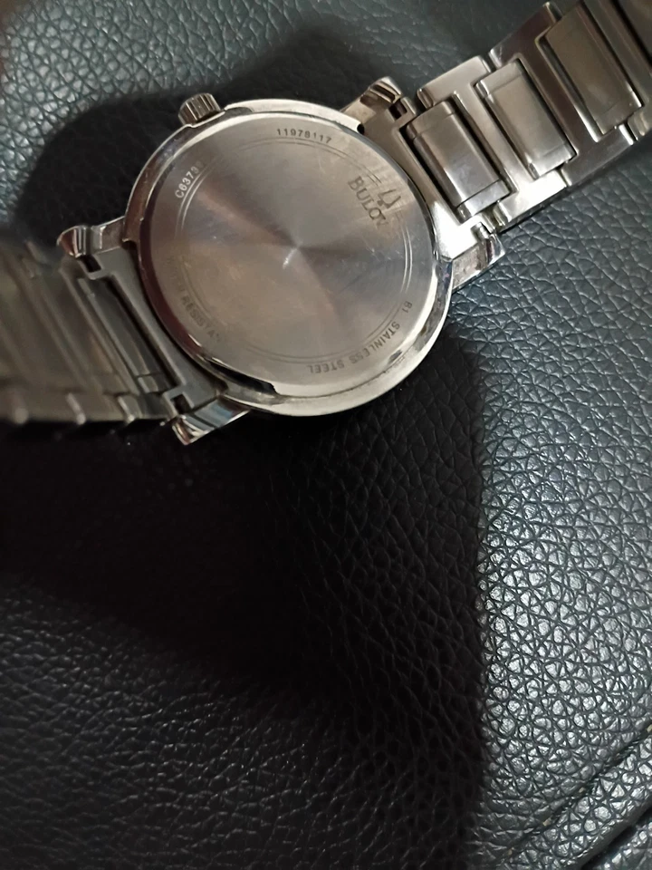 BULOVA 96E04 Diamond Accented Black Dial Day/Date Silver Tone Men's Watch $675 - Image 2 of 4