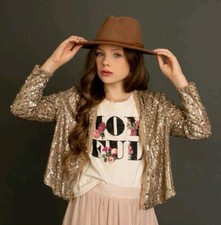 Joyfolie Girl's Livvy Jacket in Gold Size 14 NWT Wedding Dance Holiday Pageant