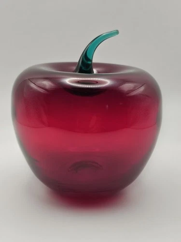Richard Blenko Glass Ruby and Emerald Apple 882 Signed Dated 2000 EUC