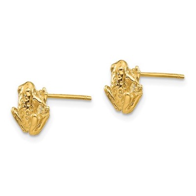 14k Yellow Gold Mini Frog Post Earrings Womens