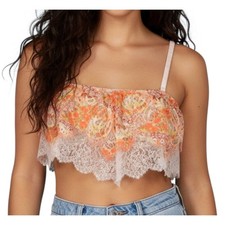 Vtg Victoria's Secret DREAM ANGELS BRALETTE Pink/Orange Print Lace Flounce Sz M