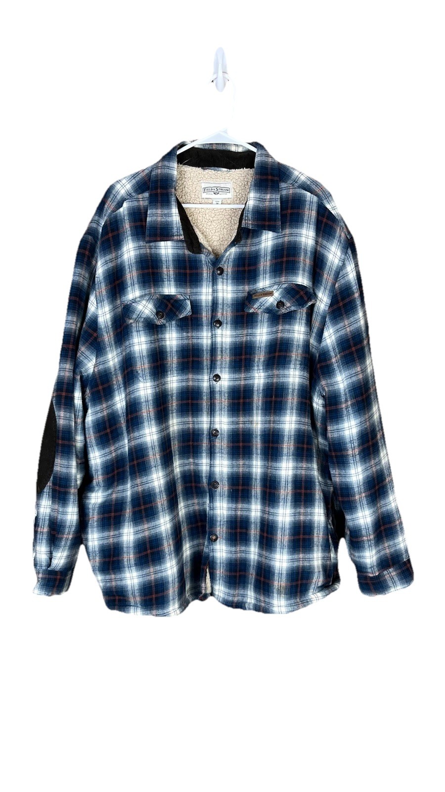 Field & Stream 3XL Blue Plaid Flannel Shirt Jacket with Sherpa Lining