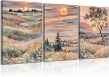 Boho Mountain Scenery Canvas Wall Art Abstract Sunset Mountains Canvas Wall D...