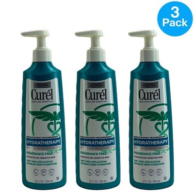 Curél HydraTherapy Wet Skin Moisturizer Fragrance Free 12oz 3 Pack Bundle