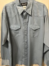 Vintage Wrangler Pearl Snap Shirt Bull Logo Western Rodeo Cowboy Men's Sz XL