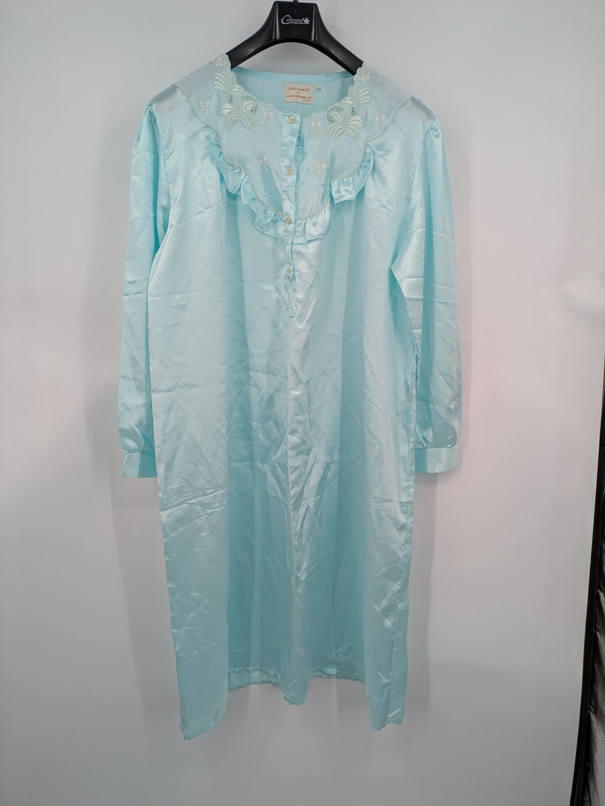 Lady Linea Damen Nachthemd Vintage DE 52 Langarm hellblau Satin Spitze