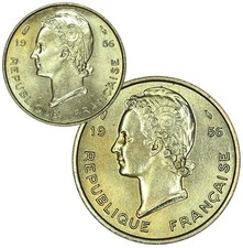 French West Africa 5 & 25 Francs 1956 BU Alum.-Bronze  Marianne  by Lucien Bazor