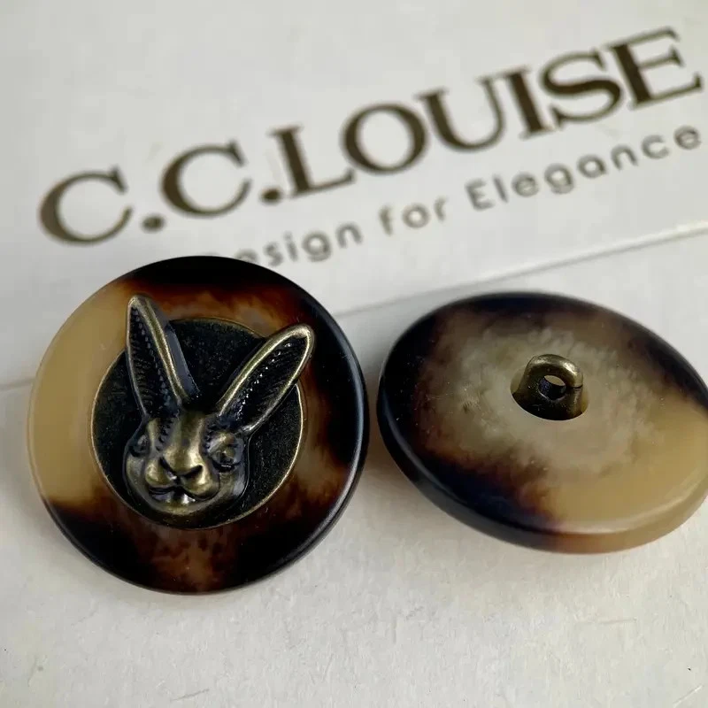 Lote de 5 BOTONES CONEJO C.C. LOUISE VINTAGE METAL CABEZA DE CONEJO BOTONES CAÑA Foto 3 de 4