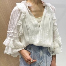 Isabel Marant toile Ruffle Lace Long Sleeve Blouse 36