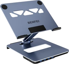 BENFEI Laptop Stand with USB C 6in1 Docking Station, HDMI 4K@60Hz, Grey 
