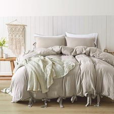 annadaif Khaki Duvet Cover Queen Size, 3 Pieces Soft Washed Polyester Duvet C...