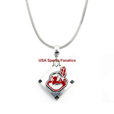 Cleveland Indians Diamond Shape Team Logo Pendant Necklace On A 925 Snake Chain