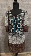 Be Bop Dress Short Boho 3/4 Sleeve Mini Dress Multicolored Small