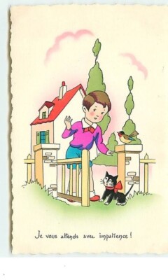 Ich freue mich auf Sie - Junge mit Katze und Vogel - IDA - 11640