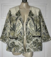 Chicos Size 2 US L Jacket Embellished Heritage Tweed Green Paisley 3/4 Sleeves