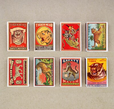 Konvolut 8 Streichholzschachteln altes Label TIGER Vintage Retro Antik Stil